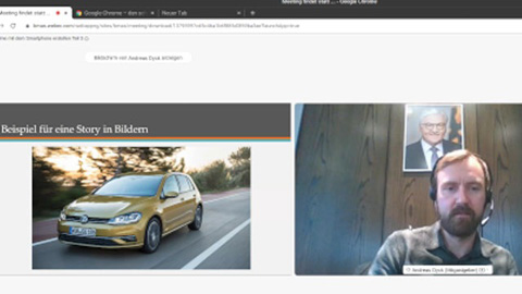 Eine Person in einer Videokonferenz