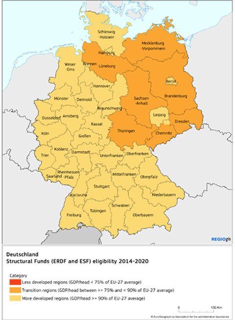 Grafik: Strukturfonds (ESF und EFRE): Förderfähigkeit 2014-2020