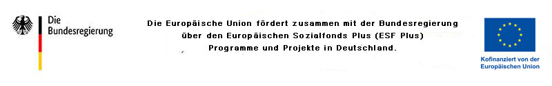 Abbildung der Förderlogos ESF PLus: Bundesregierungslogo und EU-Logo