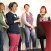 Anne-Kristin Strenske, Solaris FZU gGmbH, Pädagogin, Berit Utrap, Jobcenter Köln, Stefanie Kühnhenrich, Jobcenter EU-aktiv Euskirchen, Moderatorin Susanne Ulrich, Centrum für angewandte Politikforschung (v.l.n.r.)
