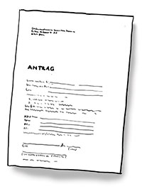 Ein Blatt Papier mit Text. Der Titel lautet "Antrag".