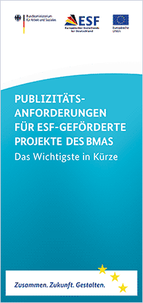 Cover des Flyers "Publizitätsanforderungen für ESf-geförderte Projekte des BMAS"