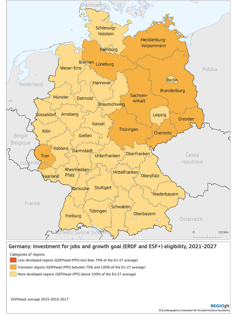 Graphic: Structural Funds (ESF Plus and ERDF): Eligibility 2021-2027