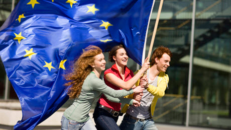 Young people with european flag